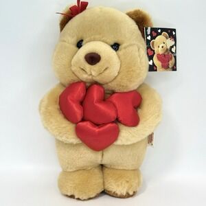 Vintage Canterbury Teddy Bear Plush Lots Of Hearts Valentine Stuffed Toy 10"
